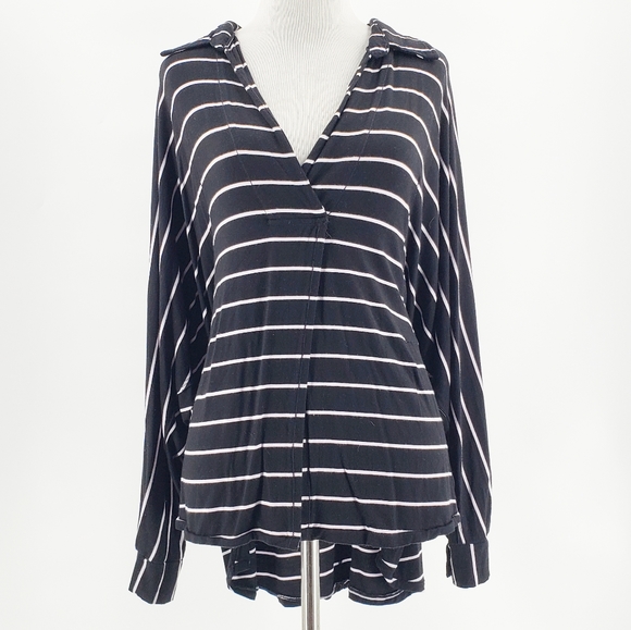 We The Free Striped Collared Top Black And White Size Small - Picture 1 of 1